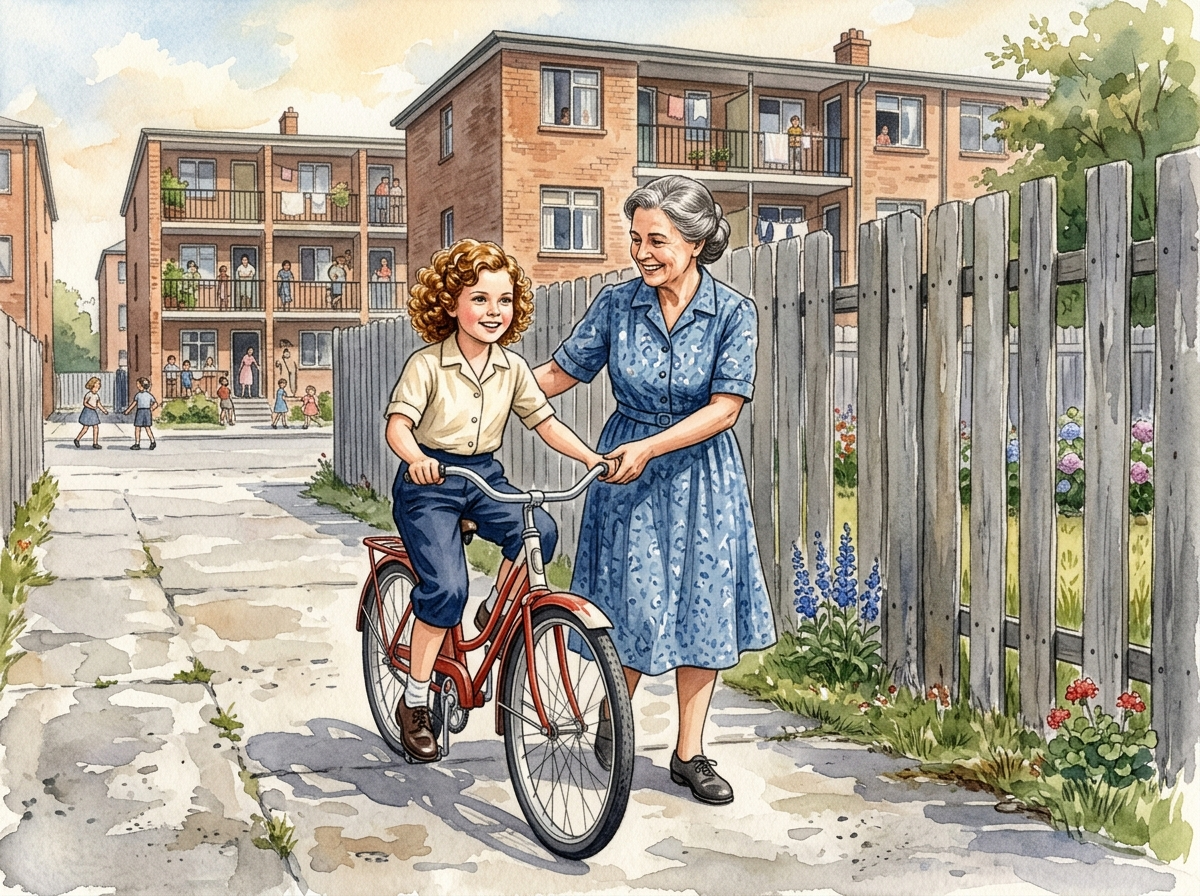 Grandma helping me to ride my bike