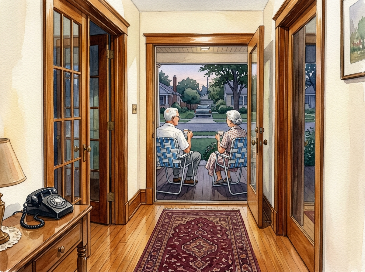 Grandma and Grandad having tea on the porch after a long day